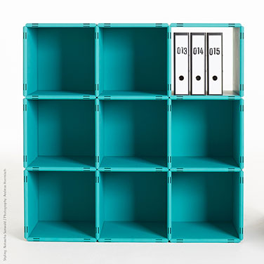 filing shelf in turquoise