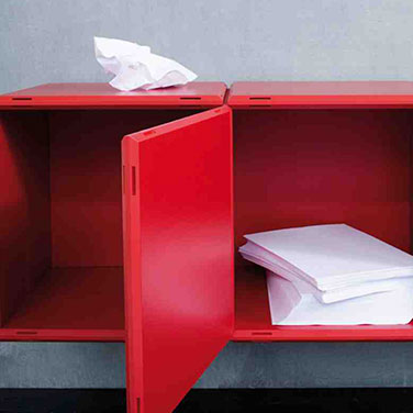wall shelf in red with door