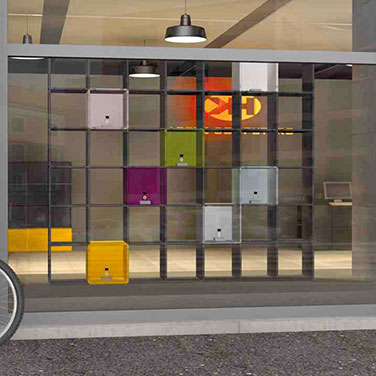 qubing modular shelving system for trade fair stands – eye-catchingly colourful