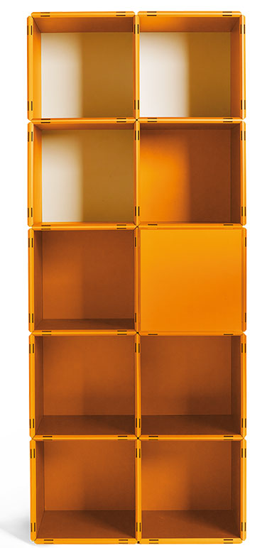 office shelving system in white and orange