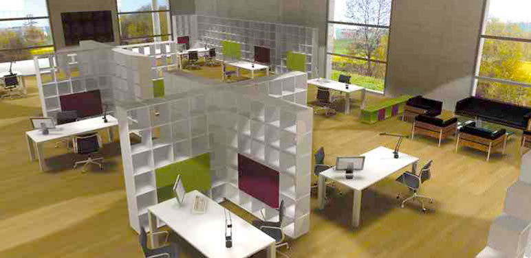 office shelving system as room dividers